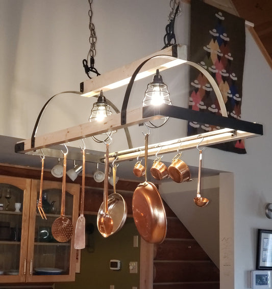 Farmhouse Pot Rack Chandelier